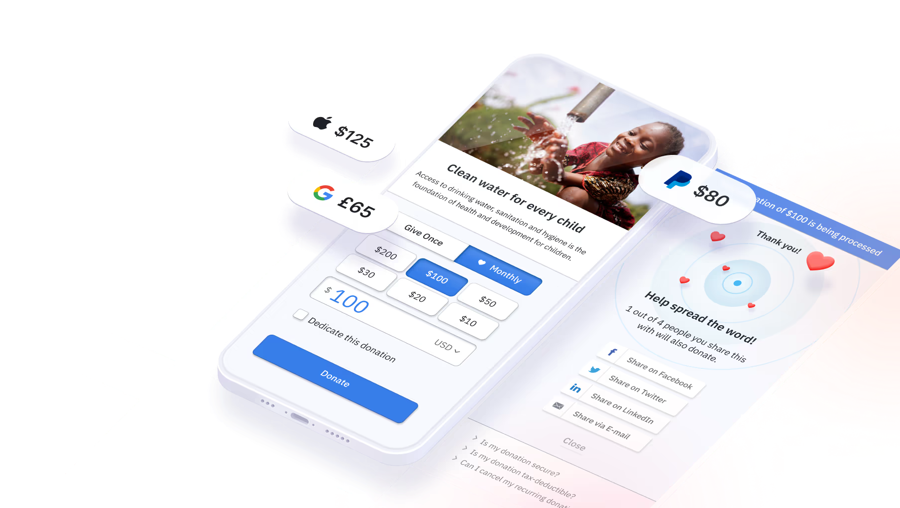 FundraiseUp nonprofit fundraising platform checkout interface showing donation processing capabilities that helped increase territory-based ASPs by 20 percent